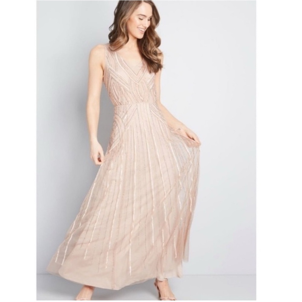 Modcloth Elegant Beaded Maxi Dress in Light Pink